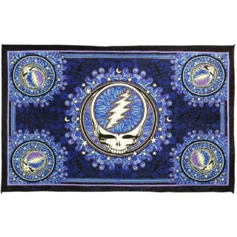 Grateful Dead Tapestry Blue Steal Your Face Gift Wall Hanging Mini New 45x30 3D